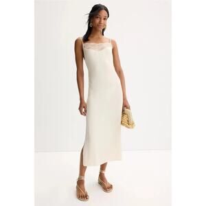 Maje Rix Lace Trim Side Split Midi Dress